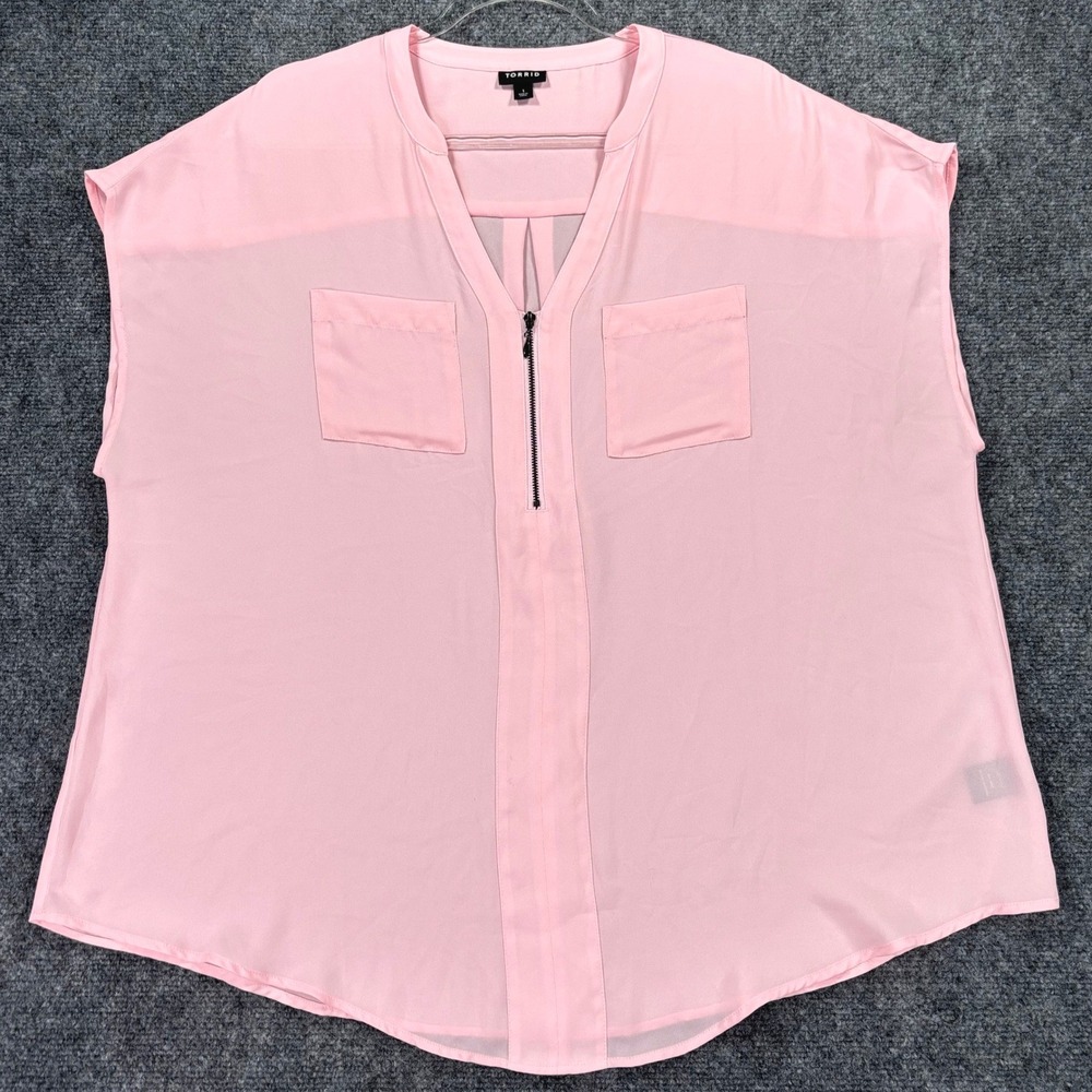 Torrid Pink Georgette Zip Front Sleeveless Blouse Top Size 1 XL Plus Size